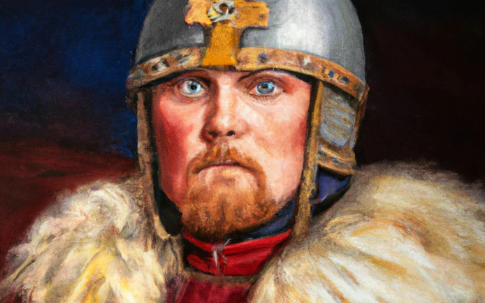 Viking warrior in traditional armor, Stockholm self-guided city exploration game.