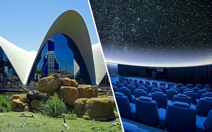 Oceanogràfic exterior and Hemisfèric planetarium interior in Valencia, Spain.