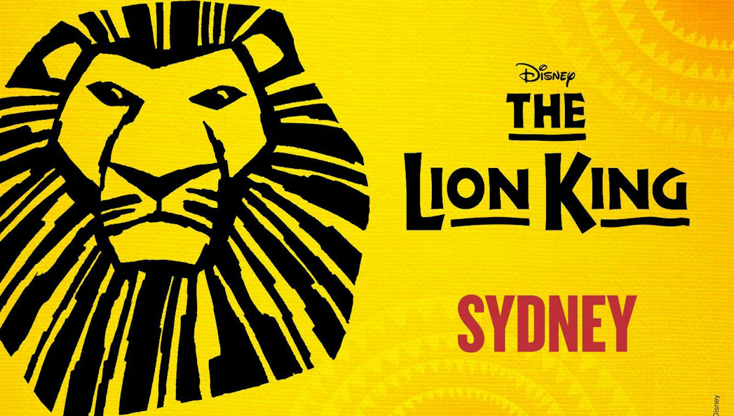 The Lion King logo with stylized lion face, Sydney show.