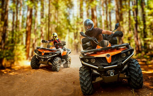 Guided quad bike tour through forest trails in Bosa.