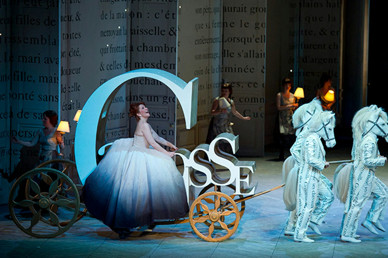 Cinderella in carriage scene at Sydney Lyric Theatre performance.
