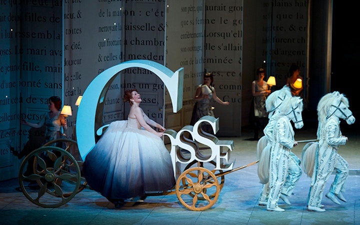Cinderella in carriage scene at Sydney Lyric Theatre performance.
