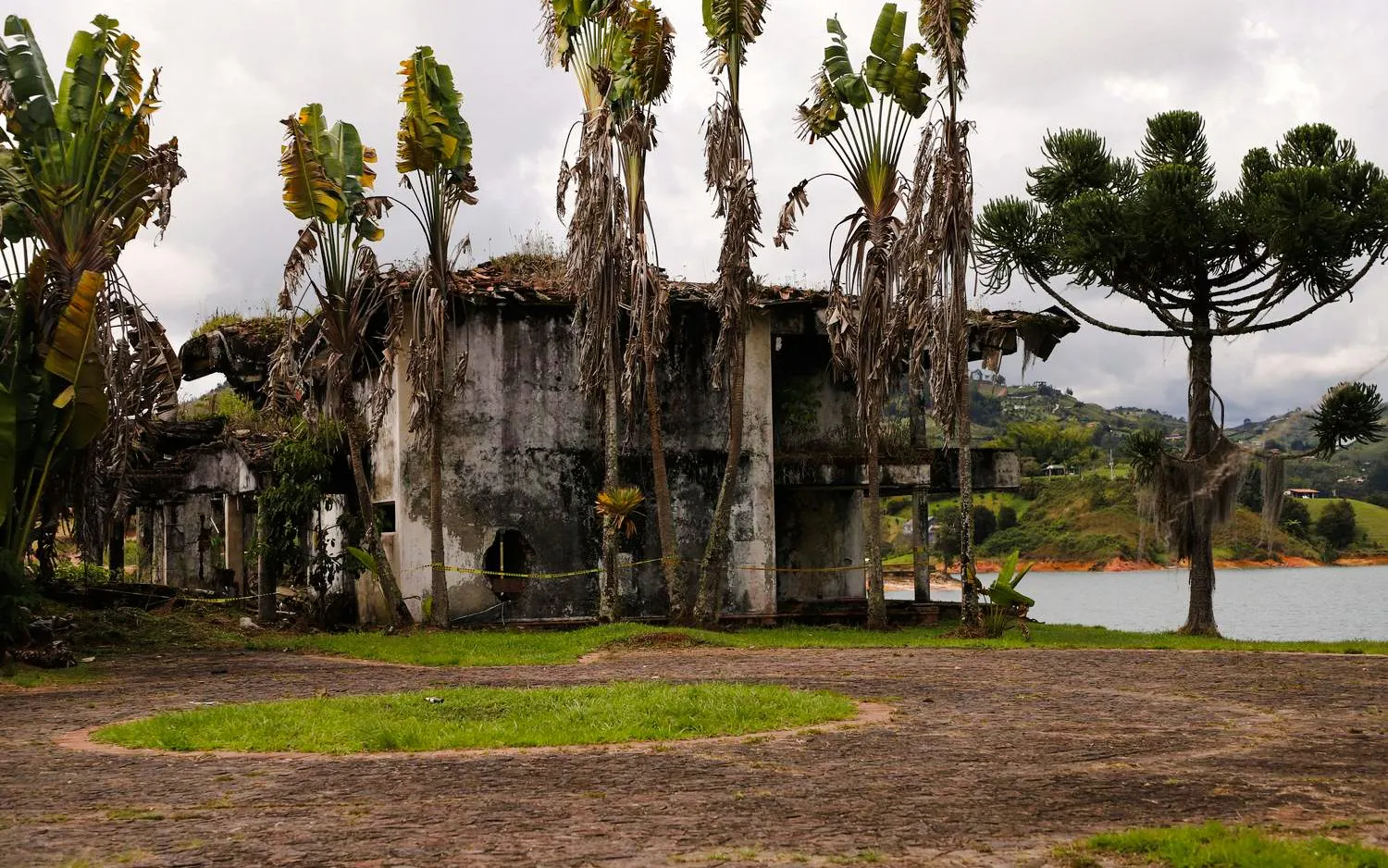 Ruins of La Manuela mansion by a lake in Colombia, once owned by Pablo Escobar.
