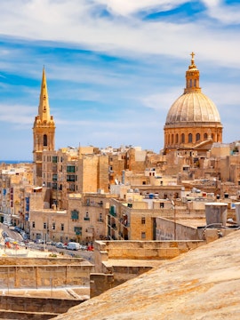 Valletta skyline with St. Paul's Cathedral dome and spire, Malta 5D Audio-Visual Show.