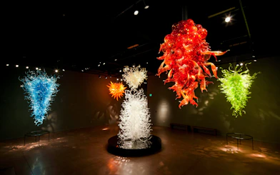 Colorful glass sculptures at Chihuly Garden and Glass, Seattle exhibit.