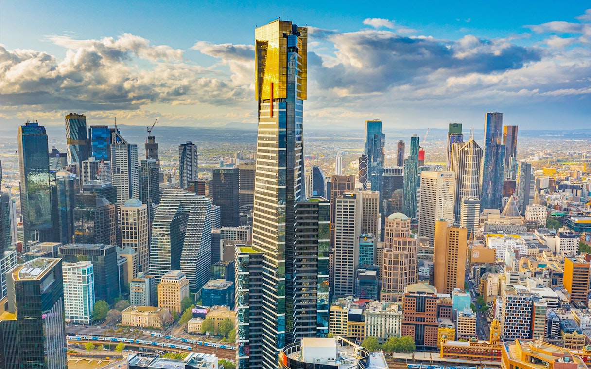 Melbourne skyline with prominent skyscraper view from Skydeck experience.