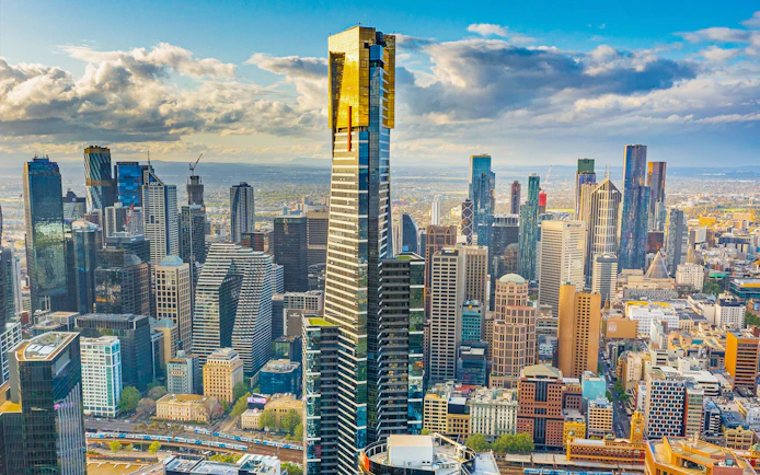 Melbourne skyline with prominent skyscraper view from Skydeck experience.