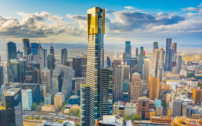 Melbourne skyline with prominent skyscraper view from Skydeck experience.