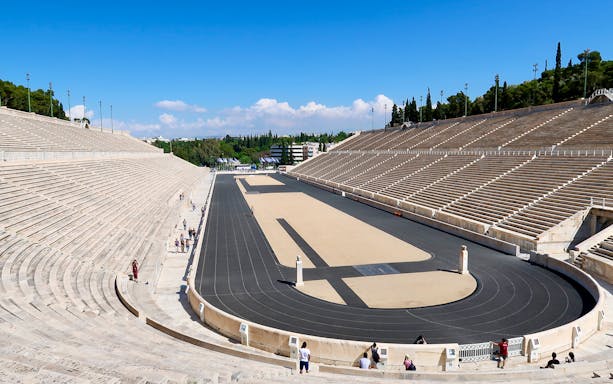 Panathenaic Stadium in Athens, Greece, view of track and seating during a half-day private tour.