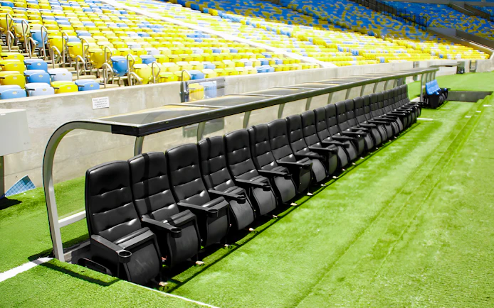 Player seats on the field of Maracanã Stadium, Brazil.