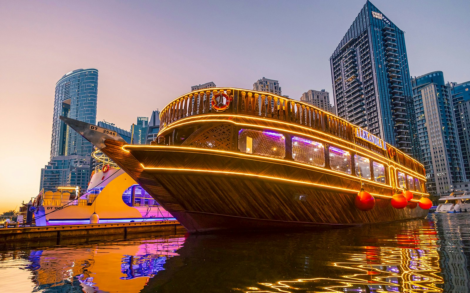 Alexandra Dhow Cruise with dinner and live entertainment at Dubai Marina.