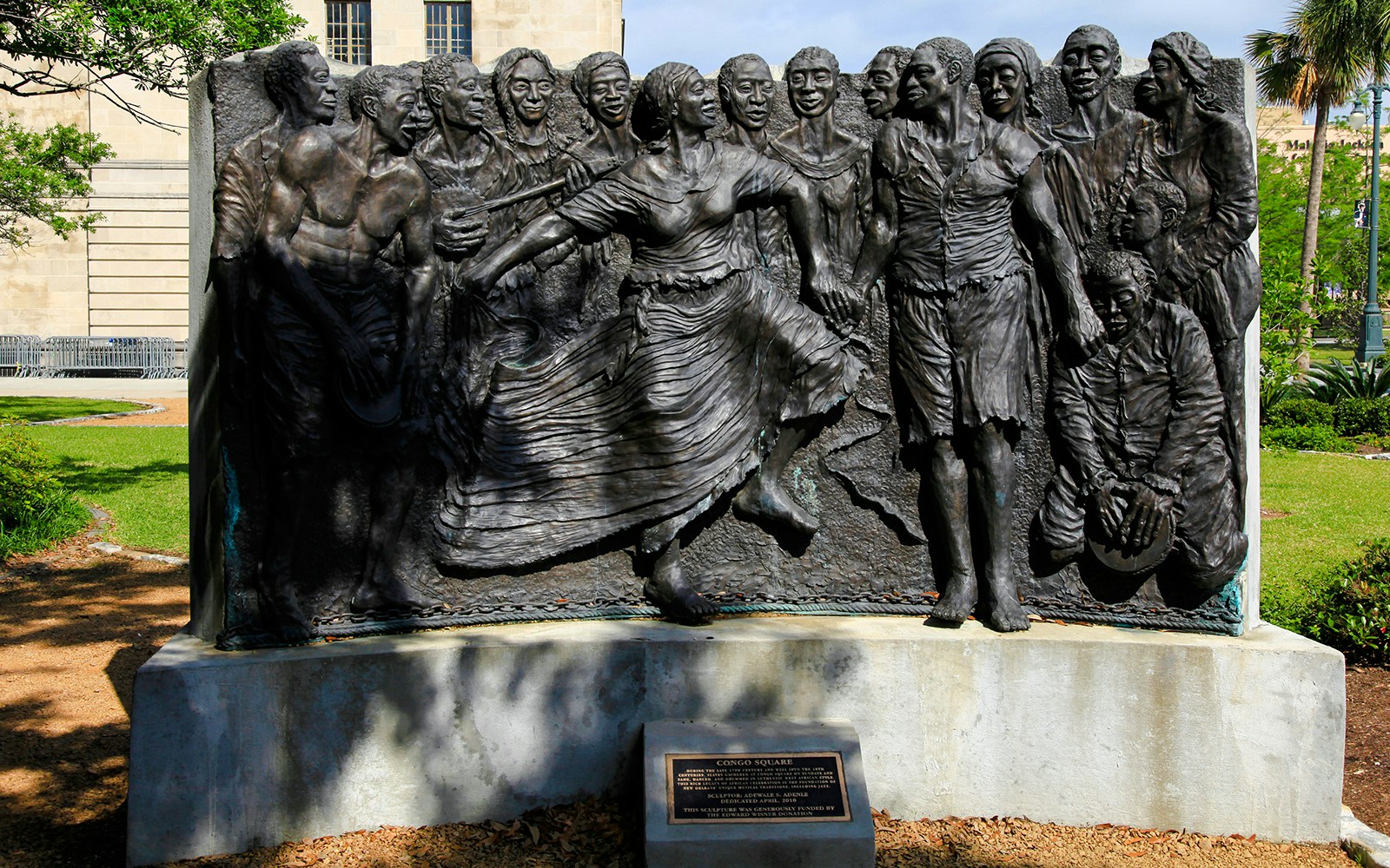 Sculpture of musicians and dancers at Congo Square, New Orleans.