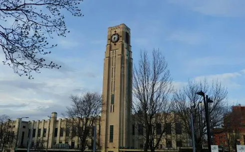Clock tower in Little Burgundy, Montreal, part of the self-guided city exploration game.