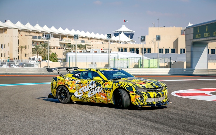 Chevrolet drift car on track at Yas Marina Circuit, Abu Dhabi.