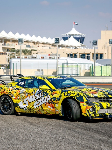 Chevrolet drift car on track at Yas Marina Circuit, Abu Dhabi.