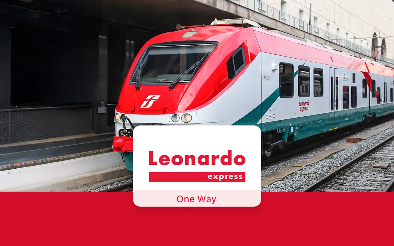 Leonardo Express train at Fiumicino Airport platform in Rome for city transfers.
