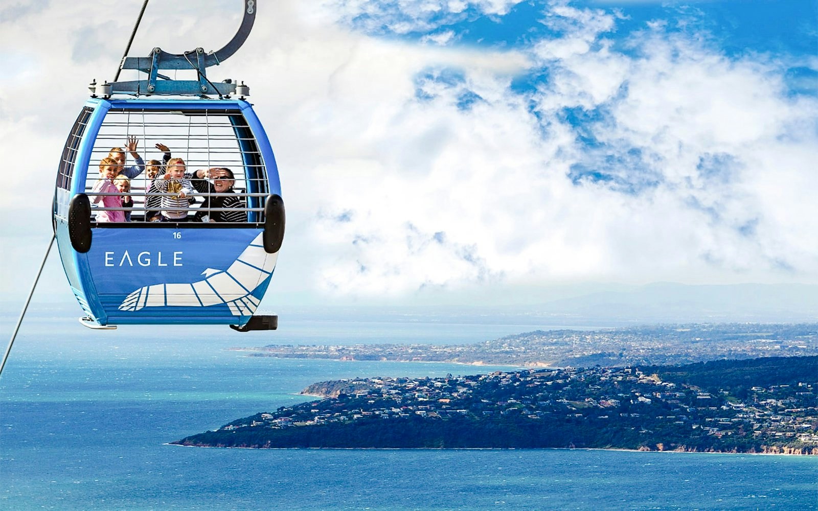 Gondola ride over Arthurs Seat with ocean and coastline views.