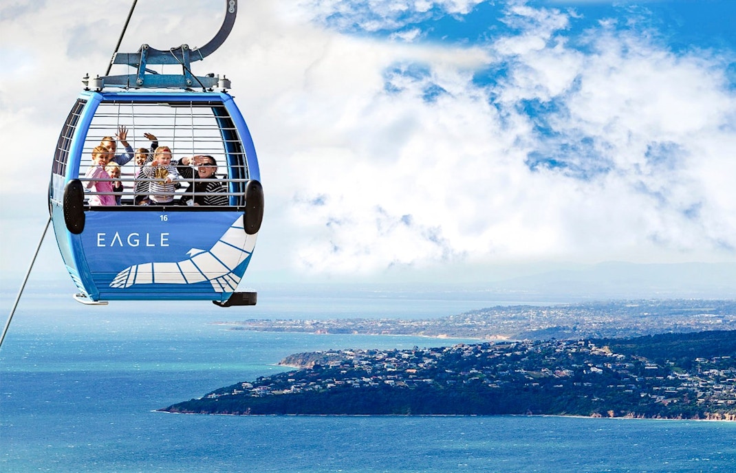 Gondola ride over Arthurs Seat with ocean and coastline views.