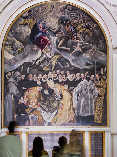 Visitors viewing El Greco's "The Burial of the Count of Orgaz" at Church of St. Tome, Toledo.