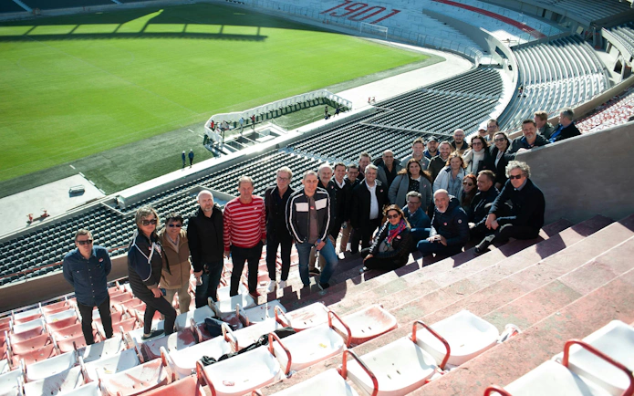 Group of tourists on a guided tour at River Plate Stadium, Buenos Aires.