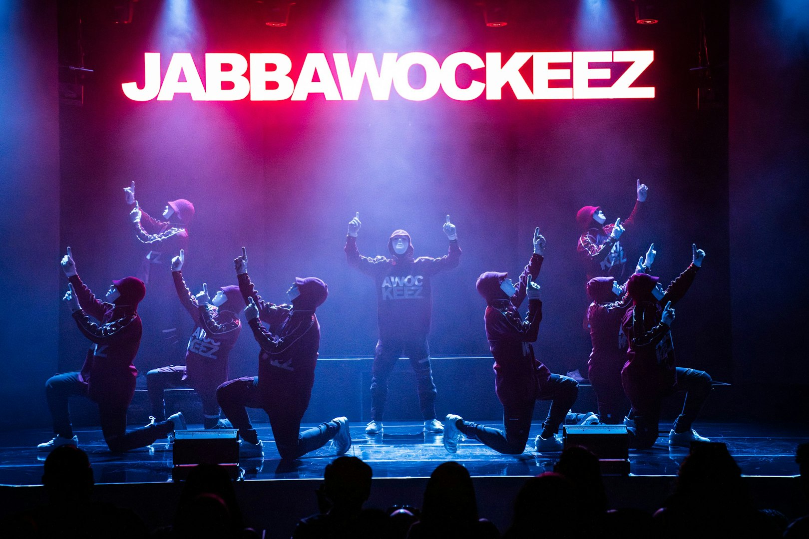 Jabbawockeez dancers performing on stage in Las Vegas show.