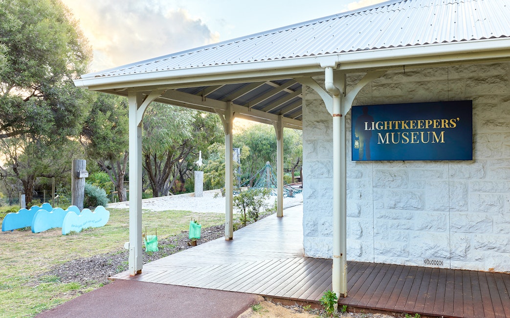 Lightkeepers' Museum sign on stone building at Cape Naturaliste Lighthouse, Western Australia