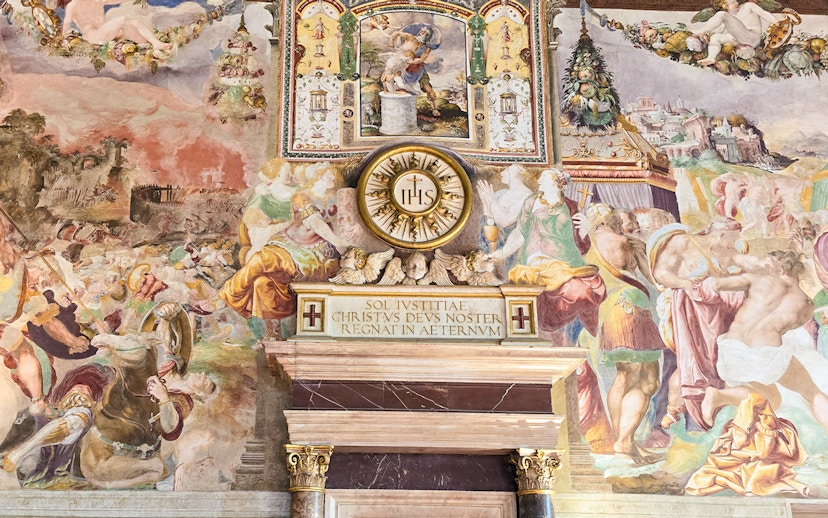Frescoes and ornate details inside Palazzo Vecchio, Florence.