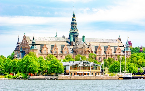 Nordic Museum on Museum Island, Stockholm, with waterfront view.