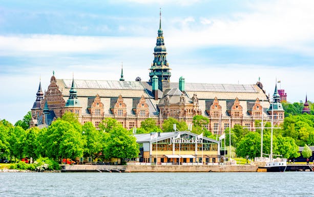 Nordic Museum on Museum Island, Stockholm, with waterfront view.