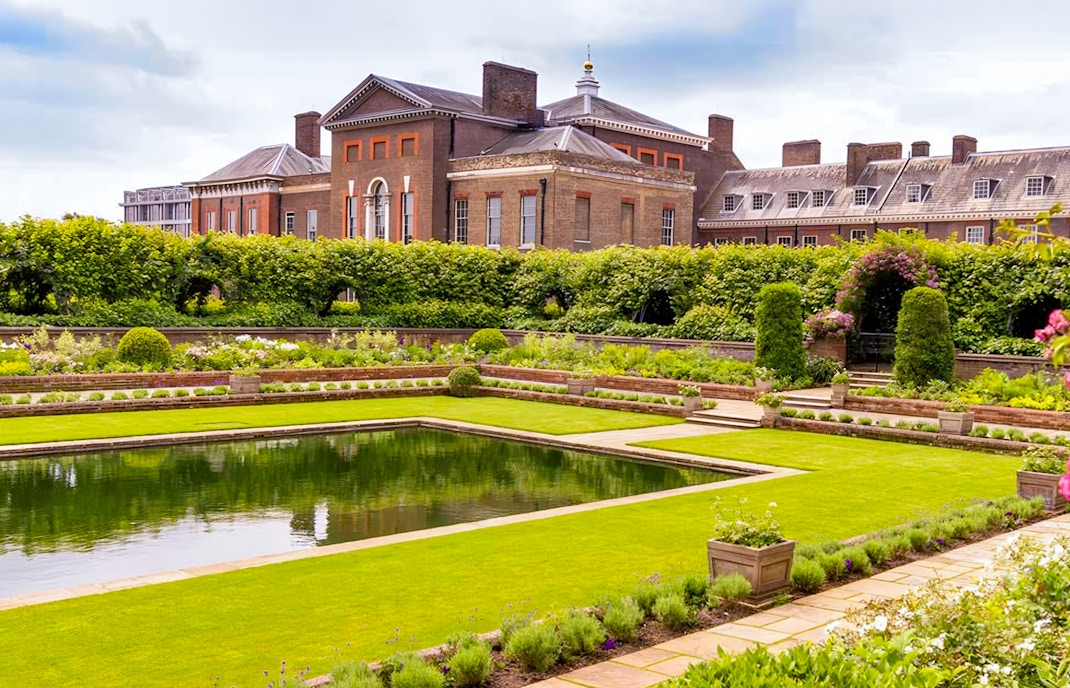 Kensington Palace with Sunken Garden, London.