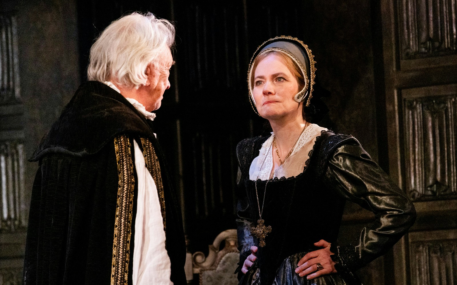 Two actors in period costumes performing a scene from "A Man For All Seasons.
