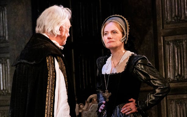 Two actors in period costumes performing a scene from "A Man For All Seasons.