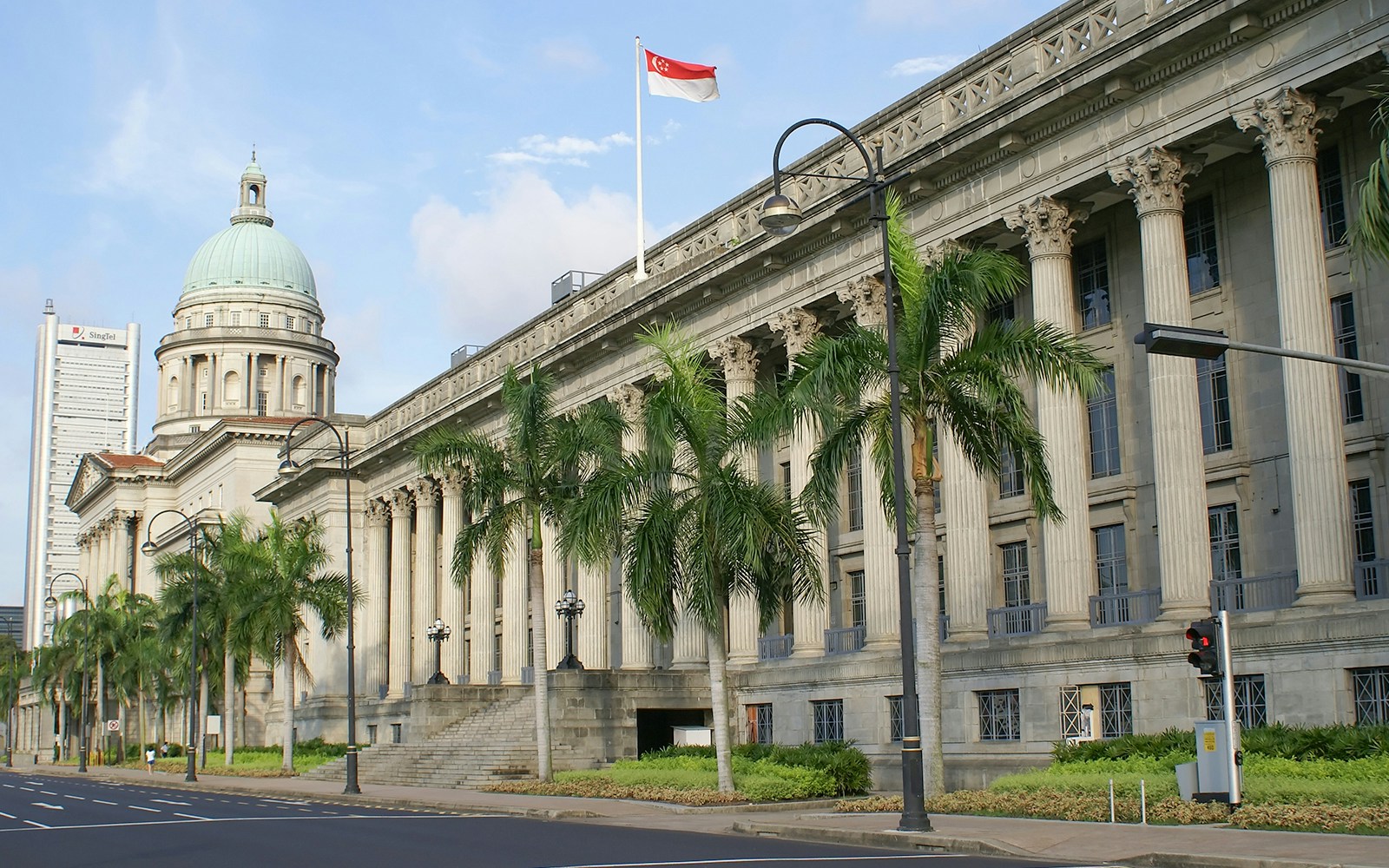 City Hall, Singapore fenced with palm trees