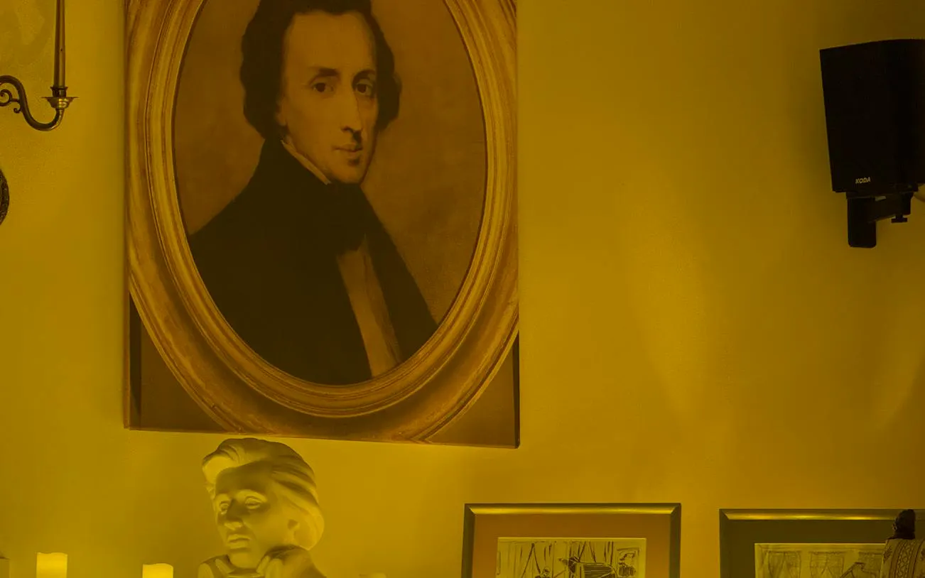 Portrait of Chopin with candles at Chopin Gallery, Krakow.