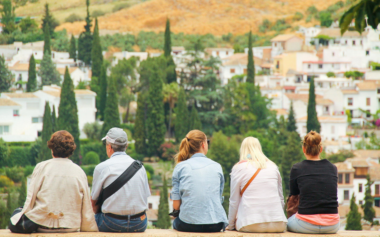 Group enjoying view of Alhambra, Granada with guide.