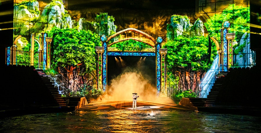 House of Dancing Water performers in mid-air acrobatics, Macau, China.