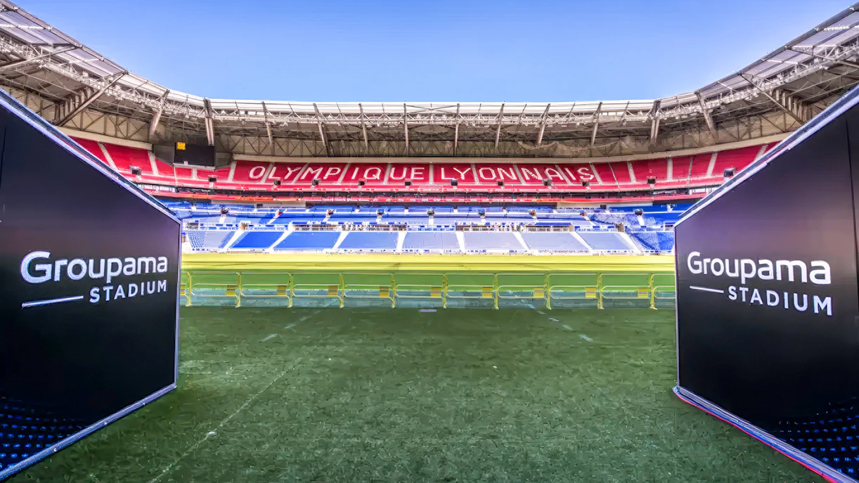 Olympique Lyonnais stadium entrance view, Groupama Stadium, Lyon, France.