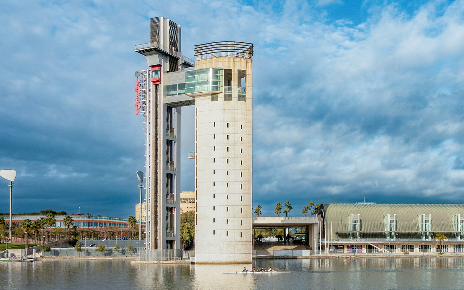 Schindler Tower and Navigation Pavilion on Cartuja Island, Seville, Spain.