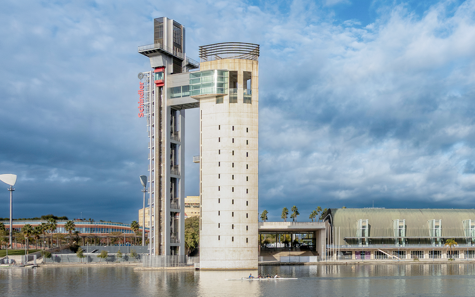 Schindler Tower and Navigation Pavilion on Cartuja Island, Seville, Spain.
