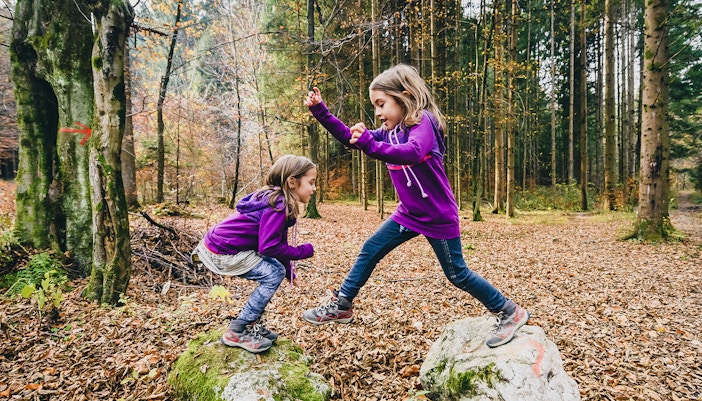 Children engaging in animal movement games at a park in New York City.