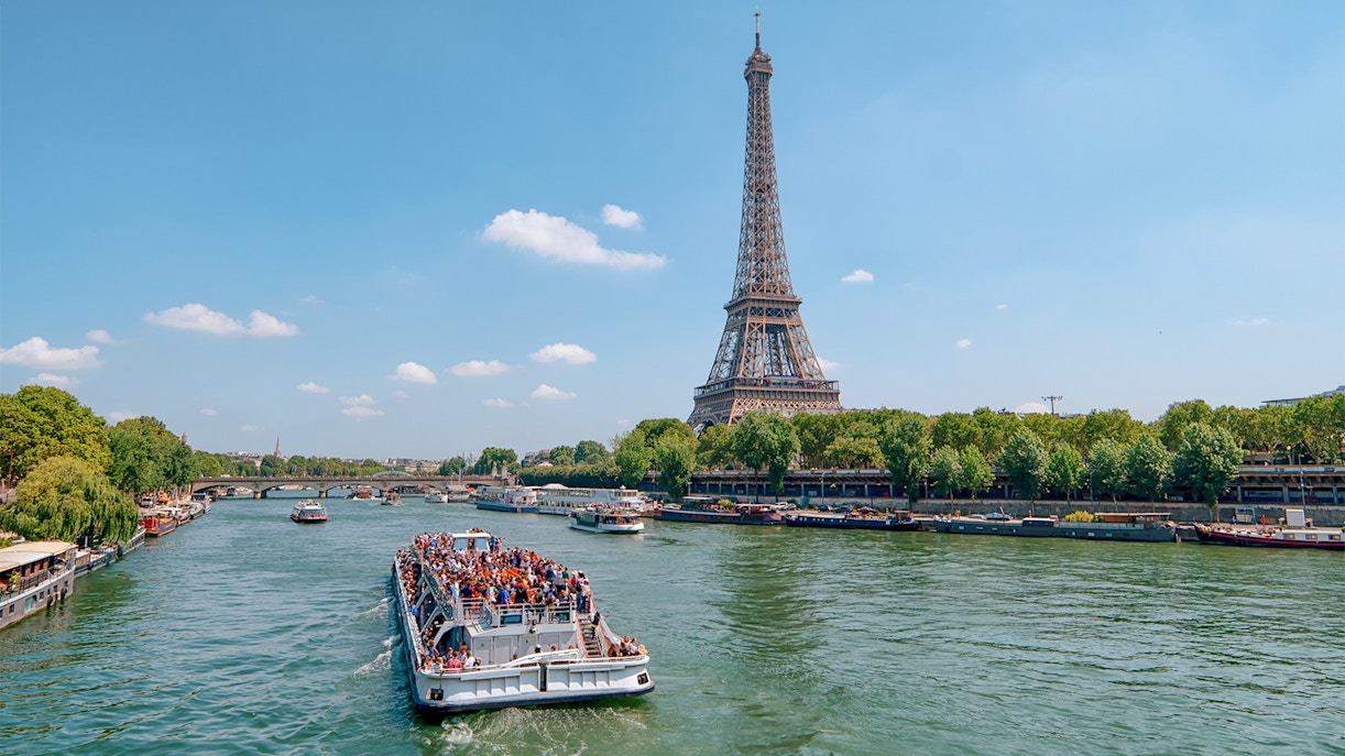 Seine River cruise in Paris with passengers