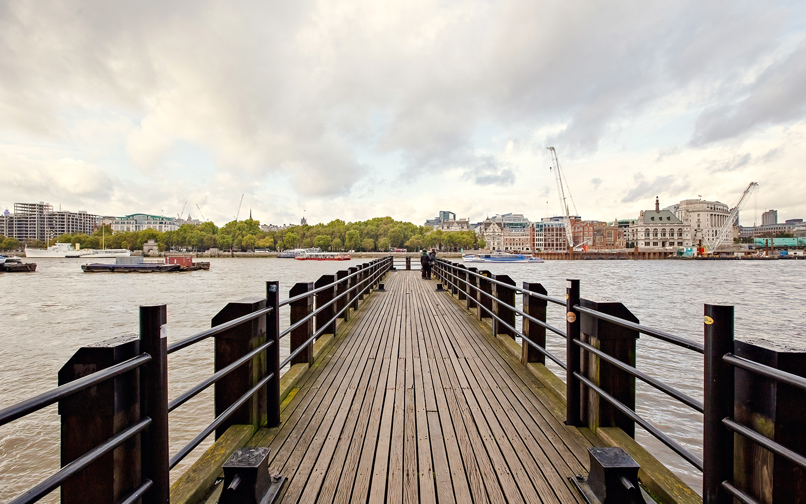 Gabriel's Wharf pier overlooking the Thames River on Queen's Walk, London, Great Britain.