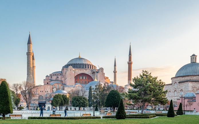 Hagia Sophia with minarets during Istanbul Mosques Walking Tour.