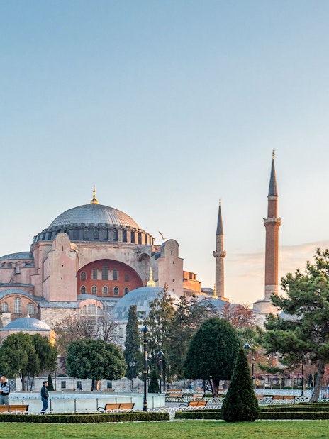 Hagia Sophia with minarets during Istanbul Mosques Walking Tour.