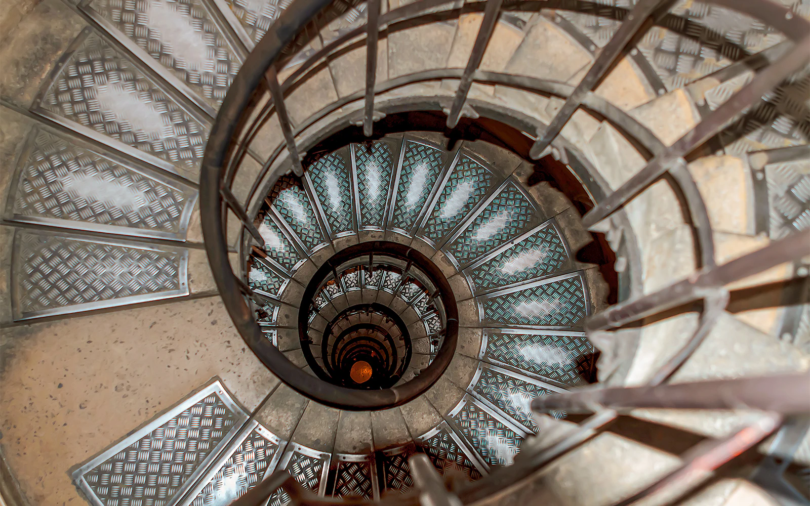 Spiral staircase inside the Eiffel Tower, Paris.