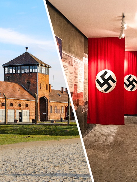 Auschwitz-Birkenau entrance and Oskar Schindler's Factory exhibit in Krakow tour.