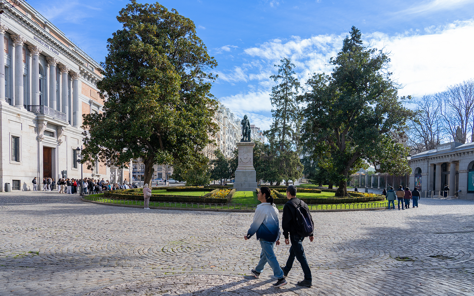 Prado Museum entrance with visitors in line, Madrid, Spain.