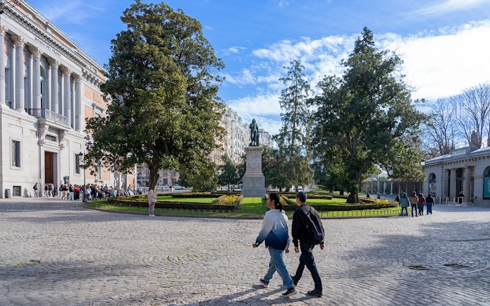 Prado Museum entrance with visitors in line, Madrid, Spain.