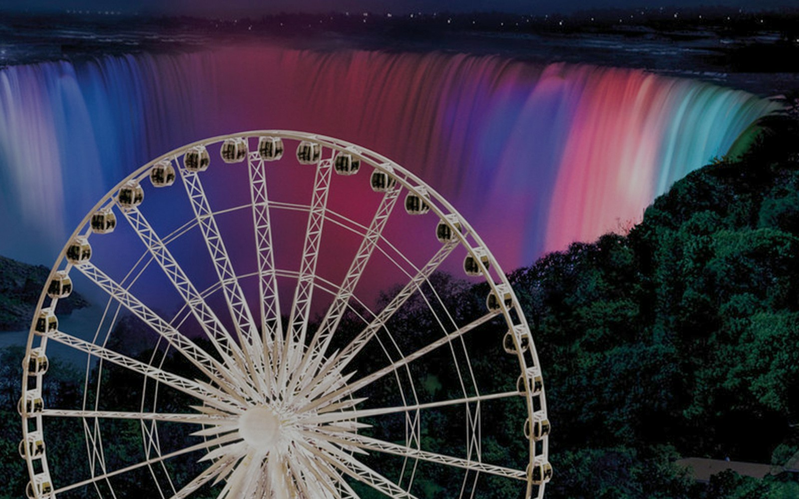 View from the top of Niagara SkyWheel, showcasing breathtaking panoramic views of Niagara Falls, perfect for those purchasing a Niagara SkyWheel Ticket