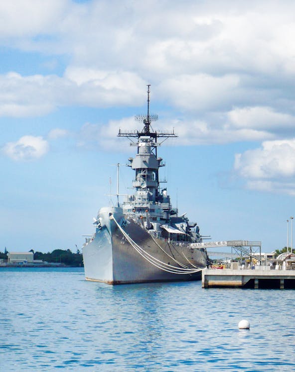 USS Missouri docked at Pearl Harbor, Oahu, Honolulu, Hawaii.